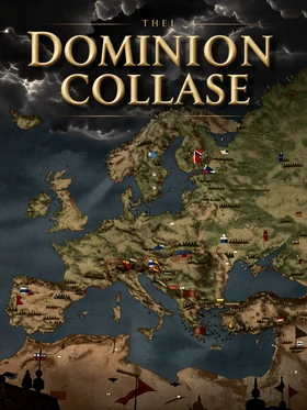Crownfall Table game cover - war-torn empire map viewed from above with dramatic storm clouds