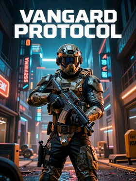 Hardline Atlas game cover - armored soldier in neon-lit urban warzone