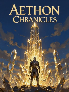 Cinderwake Saga game cover - lone knight before a glowing crystal tower in a dramatic fantasy sky